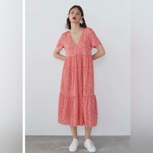 Zara Red Oversized Floral Dress